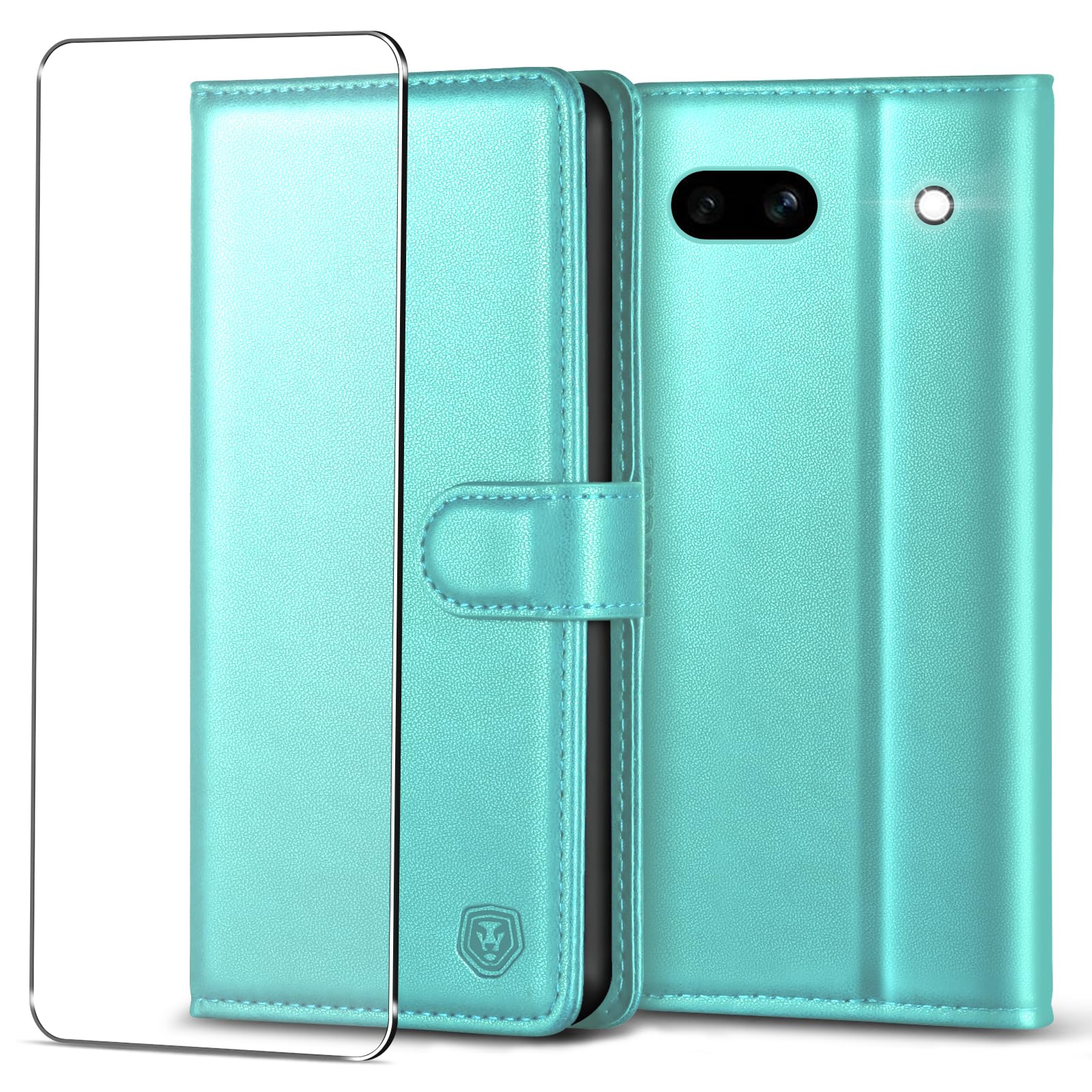 Kuafcase for Google Pixel 7a Case with 1 Screen Protector, 4 Card Slots Magnetic Closure Kickstand Shockproof Phone Case for Google Pixel 7a - Ice Green