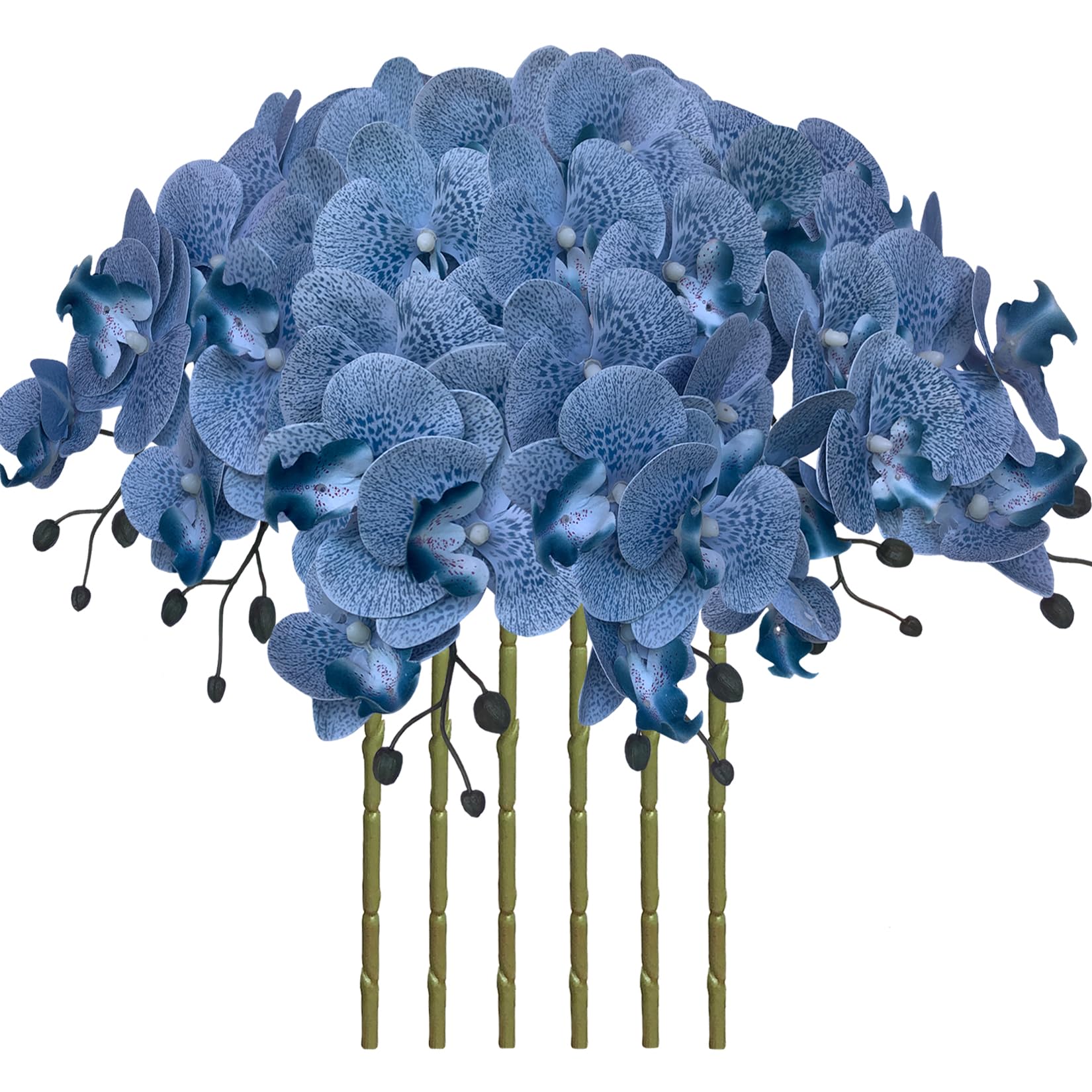 FagusHome 32 Inch Artificial Phalaenopsis Flowers 6 Pcs Artificial Orchid Flowers Stem Plants for Home Décor (Blue Piebald) — image 1