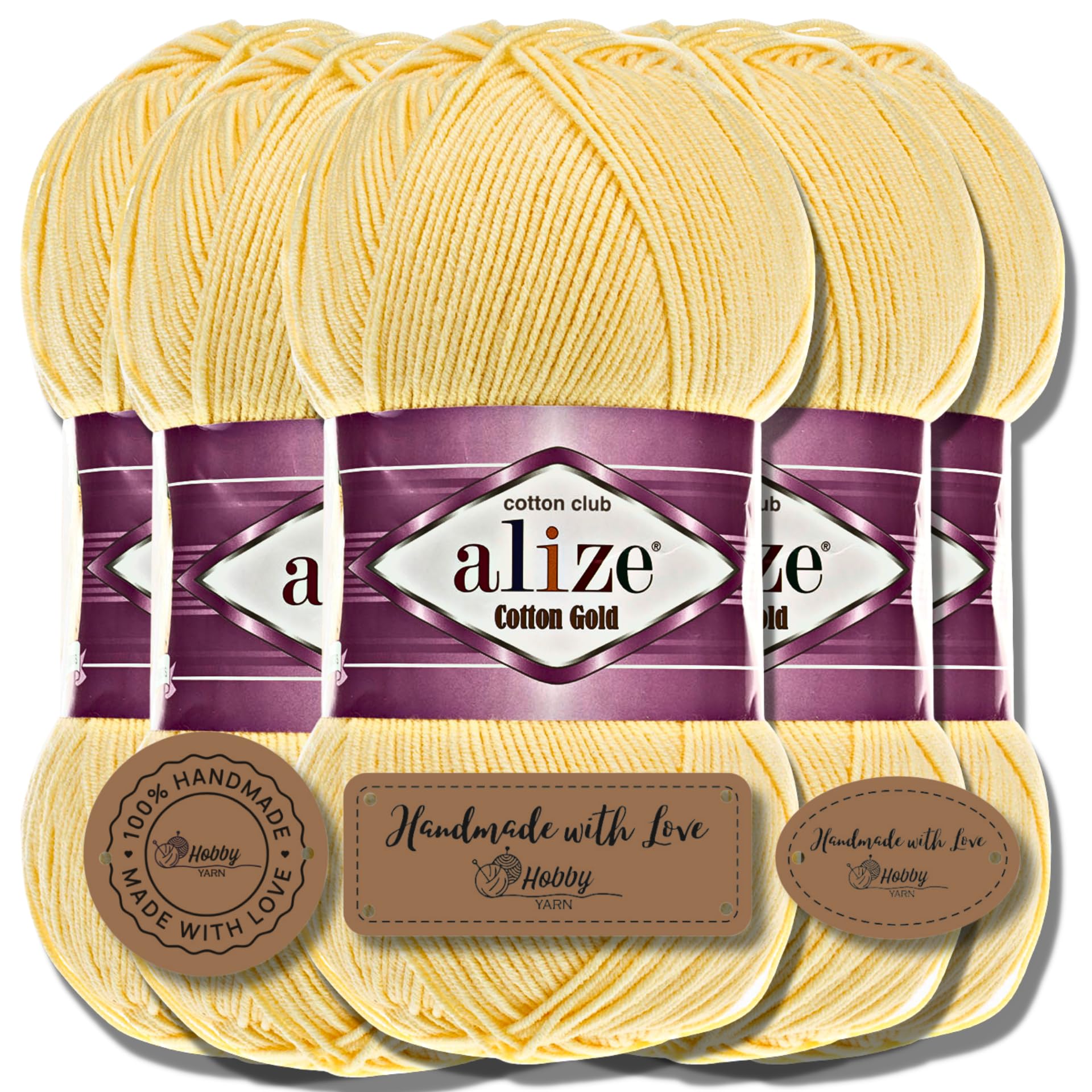 Hobby YARN Cotton Gold 5 x 100 g Turkish Premium Wool Cotton and Acrylic Hand Knitting Yarn for Crochet Knitting Clothing Scarves