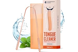 CARRESSA CARE Tongue Scraper with Travel Case - 100% Pure Copper Tongue Scrubber for Fresh Breath & Easy to Carry - Single Pack Tongue Cleaner for Daily Hygiene & Oral Care - Adults