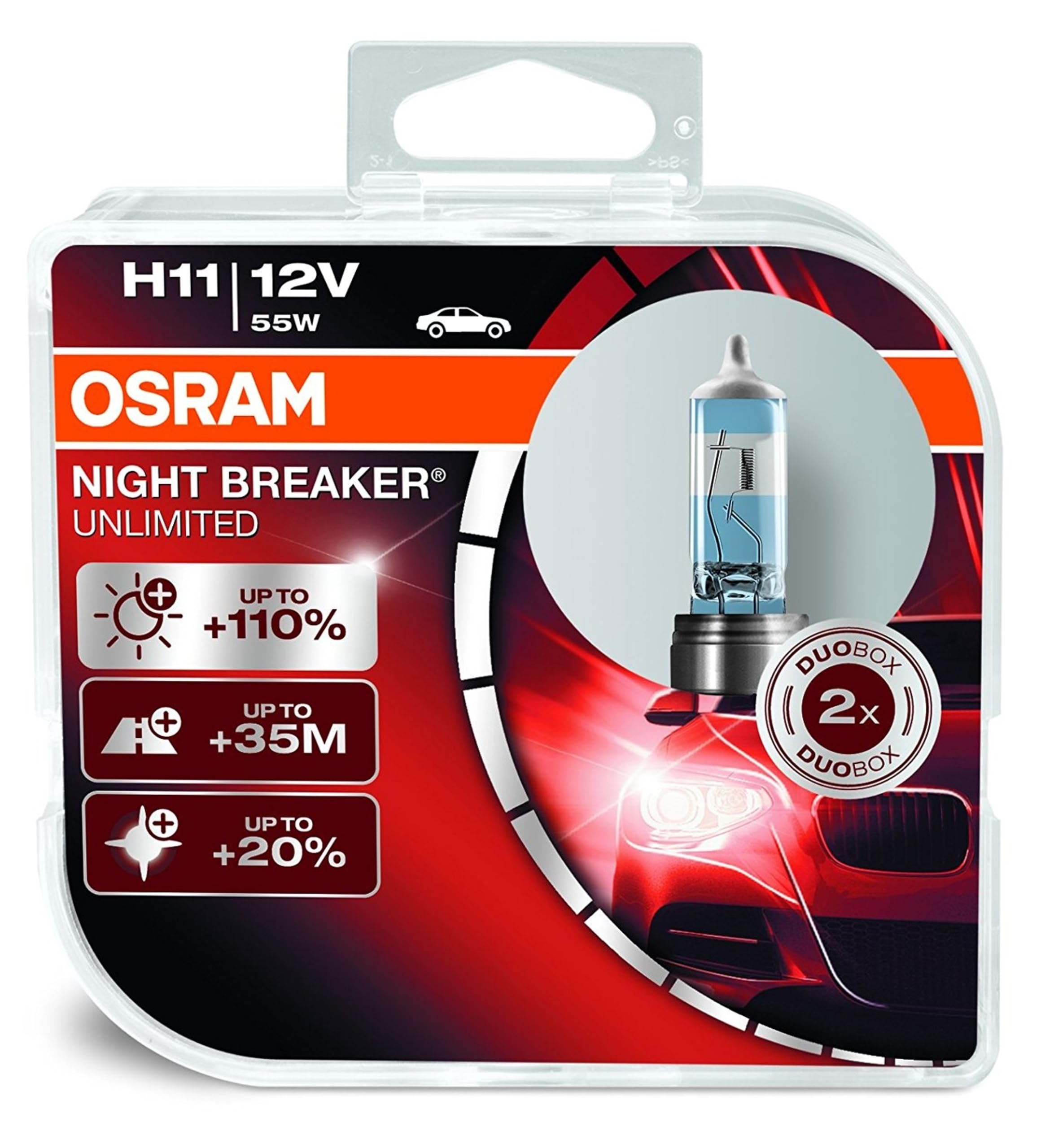 OSRAM NIGHT BREAKER UNLIMITED H11, Halogen headlamp, 64211NBU-HCB, 12V passenger car, duobox (2 units)
