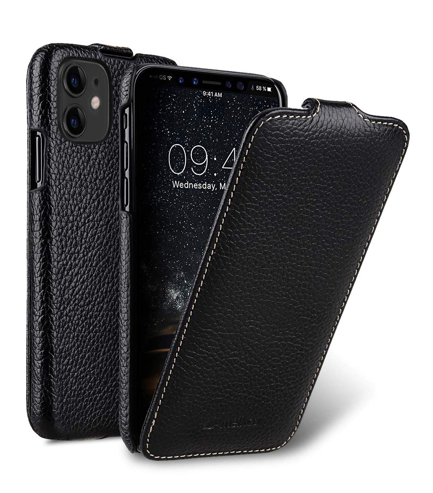 MELCKO Mobile Phone Case for Apple iPhone 11 (6.1 Inch) Coated Leather Flip Protective Cover Folding Slim Black