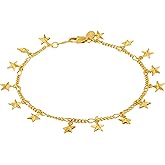 LIFETIME JEWELRY Womens Gold Anklet with Dangling Stars for Women 24K Gold Plated Ankle Bracelet