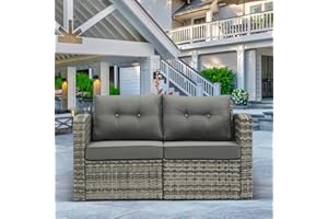 SUNVIVI OUTDOOR SUNVIVI OUTDOR Wicker Outdoor Patio Loveseat, 2 Piece Aluminum Frame Patio Sofa Couch with Cushions, Grey Wicker Corner Sofa Chairs for Patio Furniture