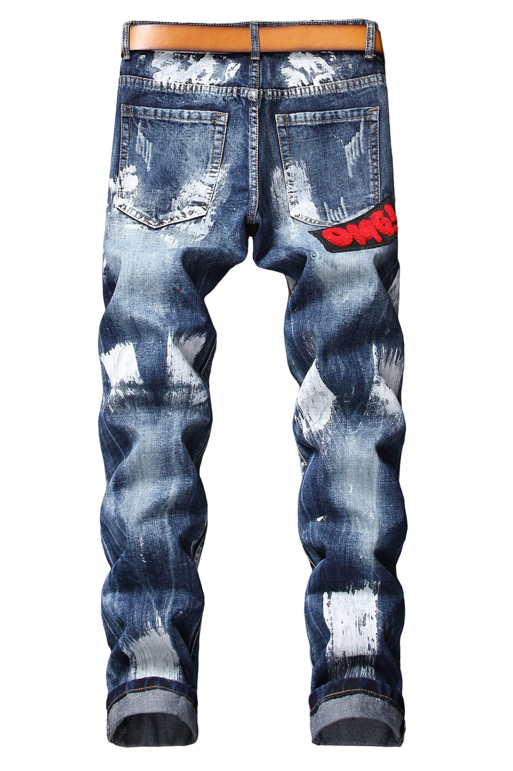 Baylvn Men's Designer Straight Slim Fit Patchwork Jeans Comfort Skinny Biker Denim Pants