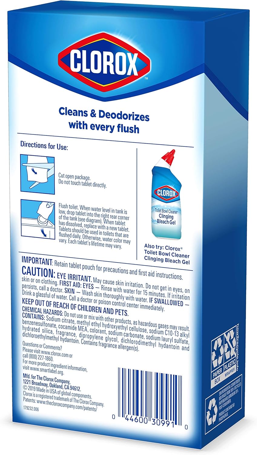 Clorox Ultra Clean Toilet Tablets Bleach & Blue, Rain Clean Scent 2.47 Ounces Each, 4 Count (Package May Vary): Health & Personal Care