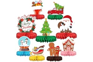 GATHERFUN Merry Christmas Party Decorations Bundle - Includes Festive Christmas Honeycomb Centerpieces ，Santa Claus Snowman Table Toppers, Perfect for Classroom Decor, Christmas & Winter Birthday Party Supplies