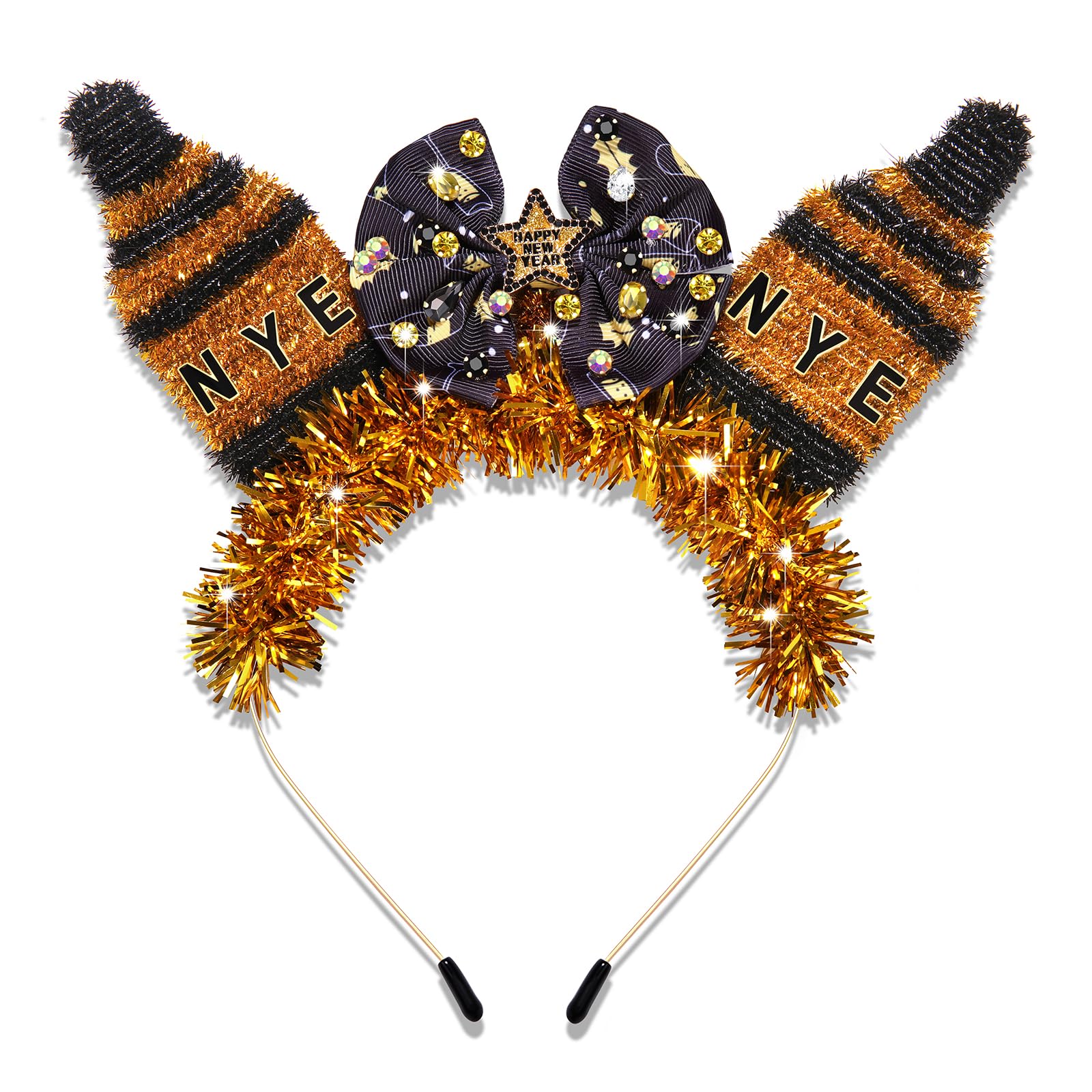 Photo 1 of HSWE Happy New Year Headband New Year’s Eve Champagne Tinsel Crown Hair Hoop Festive Holiday Party Celebration Hairband Accessory
