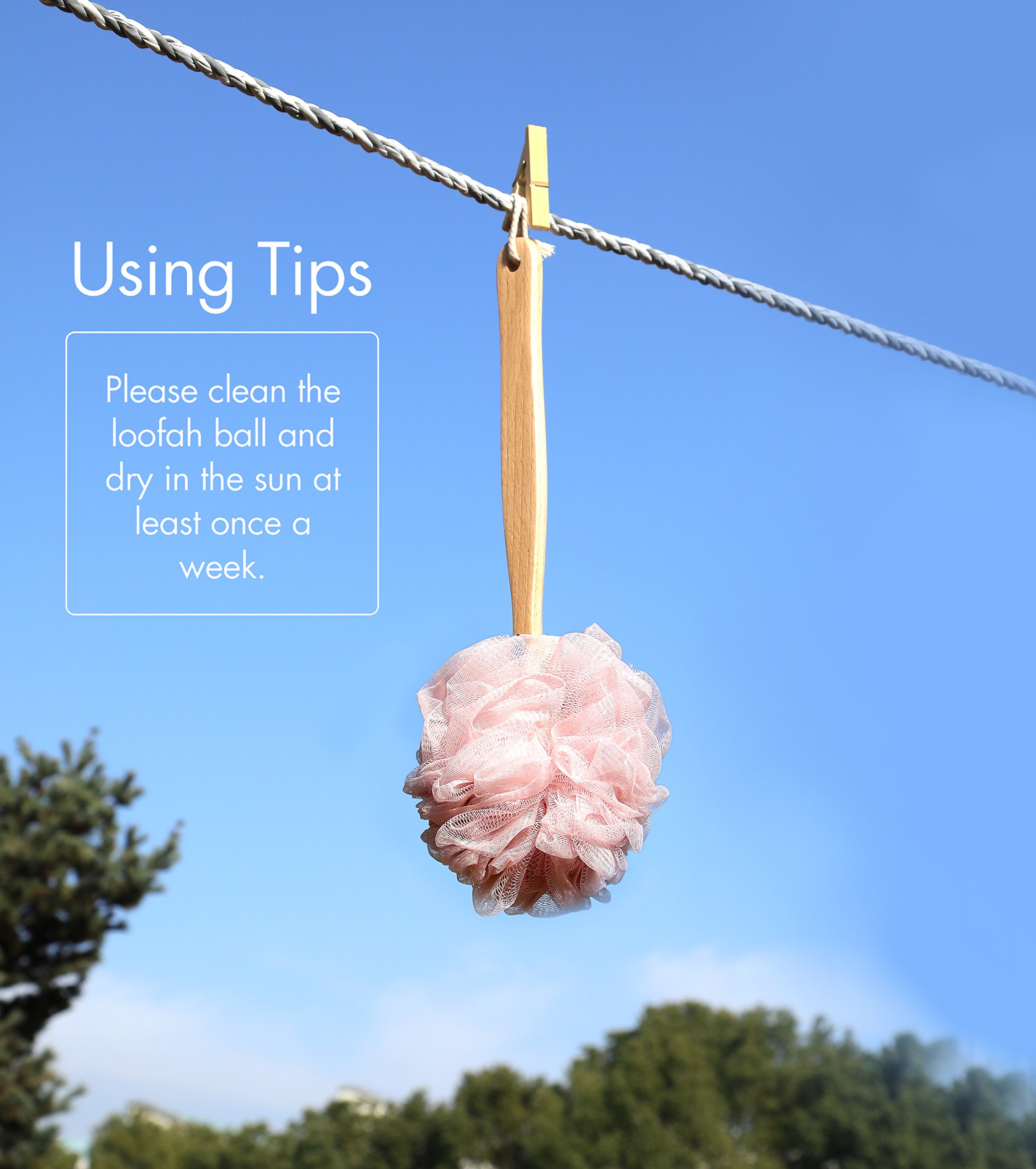 Bath Sponge & Brush Long Handled Loofah Back Scrubber Shower & Bath Exfoliating Pouf Scrubber on a Stick Body Back Brush with a Wood Handle Loofah Mesh for Men & Women By Krramel (PINK)