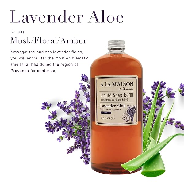 A LA MAISON LAVENDER ALOE NATURAL HAND WASH MADE WITH ESSENTIAL OILS – BIODEGRADABLE, PLANT-BASED, VEGAN, CRUELTY-FREE 33.8 FL OZ REFILL