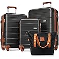 Merax Hardshell Luggage Spinner Wheel Suitcase TSA Lock Suit Case, Brown and Black, 4-Piece Set