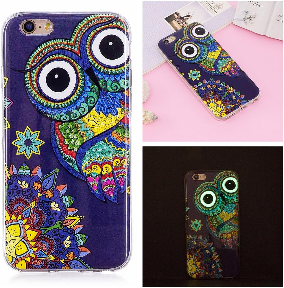 iPhone 6S Plus Luminous Case, Yunbaozi iPhone 6 Plus Case New Pattern Soft Silicone Case Transparent Protective Cover Flexible Smooth Skin TPU Rubber iPhone 6 Plus /6S Plus - Colorful Owl