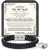 LUXEJEW Gifts for Men - Beaded Leather Bracelet 6mm Matte Agate Stone Bracelets for Men Dad Son Husband Boyfriend Grandpa Grandson Brother Uncle Nephew Adjustable Magnetic Clasp