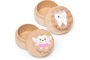 Luiqs Vens 2Pcs Colorful Tooth Fairy Box for Girl Wooden Tooth Fairy Keepsake Box to Place Under Pillow Cute Lost Milk Dentition Holder Baby Toddler Memory Case for Baby Shower Birthday Gift