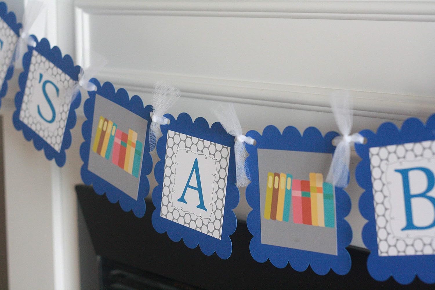 Amazon Com Baby Shower Royal Blue Grey Polka Dot Book Story