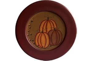 CVHOMEDECO. Primitive Antique Pumpkin Painted Wood Decorative Plate Halloween Display Wooden Plate Home Décor Art, 9-3/4 Inch