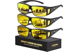 phikttu Night Driving Glasses - HD Anti Glare Wrap Around Fit Over Glasses for Men & Women Enhance Night Vision & Driving