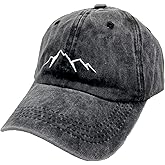 LOKIDVE Men's Embroidered Mountain Explore Baseball Cap Outdoor Distressed Dad Hat Black
