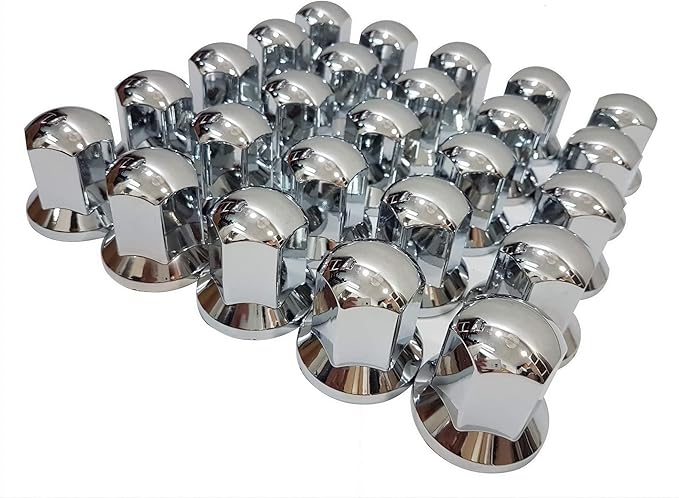 Sertplas 100 STK. x 32 mm chroom wielmoerkapjes, wielkapkappen, kunststof, voor vrachtwagen, truck, aanhanger, toebehoren