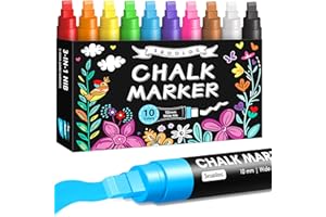 Window Chalk Markers for Glass Washable, 10 Colors Jumbo Liquid Chalk Marker with 10mm 3 in 1 Nib Thick Wide Tips, Big Chalkboard Markers, Car Paint Pen for Auto, Bistro, Mirror, Poster, Blackboards
