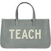 Santa Barbara Design Studio Tote Bags Weekender Canvas Tote Bag with Leather Handles, Waterproof Lining, and Inner Pocket, 20" x 11", Teach