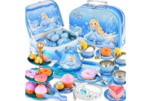 Lajeje 43 Pcs Tea Party Set for Little Girls-Toys for Girls,Princess Tea Party Set for Little Girls, Kitchen Pretend Toy with Tin Tea Set, Desserts, Birthday Gift for Age 3-6 Year Olds