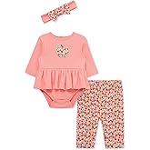 Little Me Baby Girls' 3-Pc 100% Cotton, Bodysuit, Matching Headband and Pant Set, 3 Months to 24 Months
