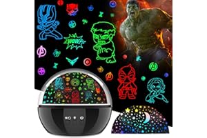 VANSHINIEER Superhero Night Light Projector for Boy,Kids Night Lights with Hulk and Star Theme,360 Degree Rotation,15 Mode Color Changing,Birthday Gift Toys