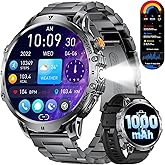 LIGE Military Smart Watches for Men(2 Bands),1000mAh/1.85" HD Large Screen Smartwatch, Flashlight/110+ Sports Modes/Sleep Monitor, Fitness Tracker Watch for Android iOS,Black