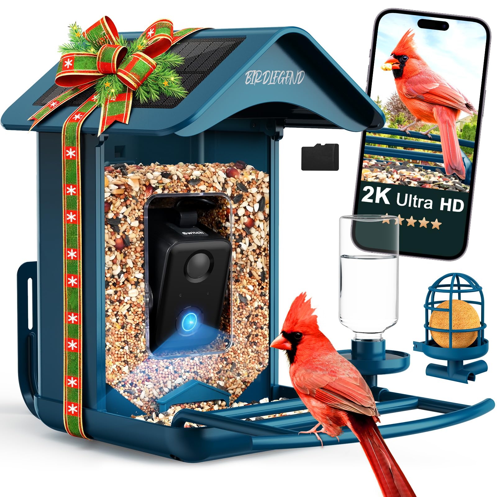 Photo 1 of BIRDLEGEND® Bird Feeder with Camera Solar Powered, 2K Portrait Live Free AI Forever Instant Arrival Alerts with 64GB Card, Smart Camera Birds Feeders Wireless Outdoor Gift for Bird Lover, 2.4G WiFi