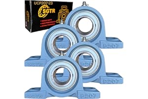 SGTR (4 Pack) Heavy Duty UCP207-23 Pillow Block Bearing, 1-7/16 inch Bore, Self-Alignment, Industrial Grade, Super Protective Seal, Chrome Steel Bearing Units, Solid Cast Iron Units (4, UCP207-23)