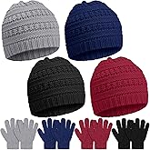 Suhine Kids Winter Knit Hat Gloves Bulk for 5-12 Years Winter Warm Gloves Beanie Hat Stretchy for Boys Girls
