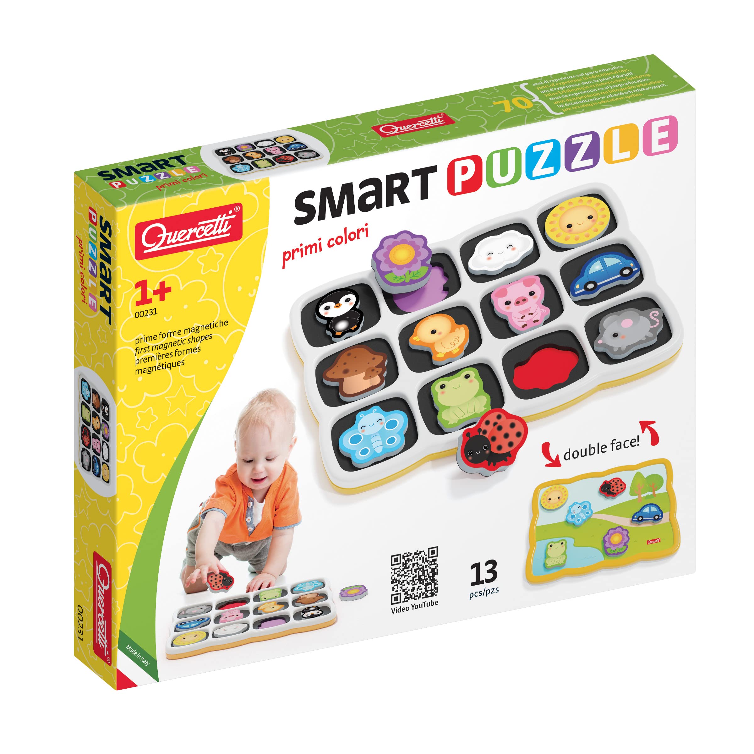 Quercetti Smart Puzzle First Words & Colours, Shapes & Colours, For Boys and Girls Ages 12 months +