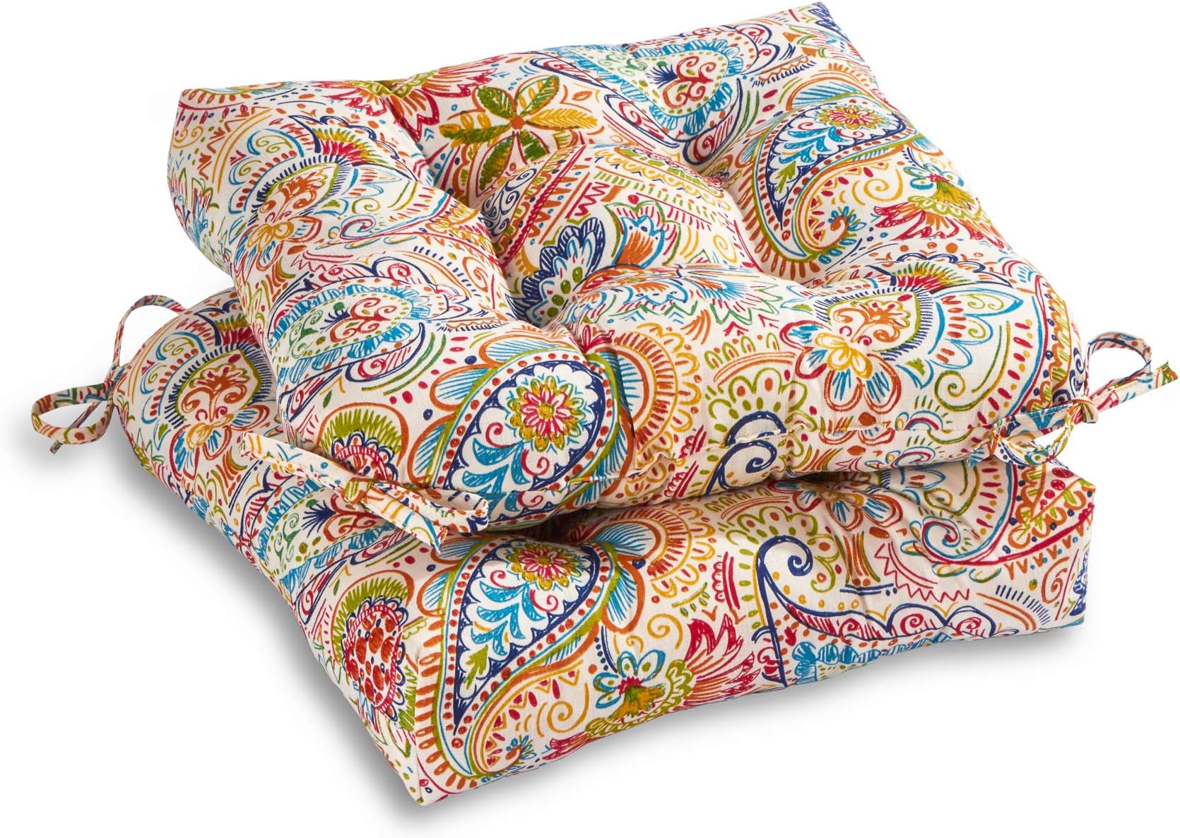 South Pine Porch Outdoor 20-inch Square Tufted Seat Cushion, Set of 2, Jamboree Paisley 2 Count