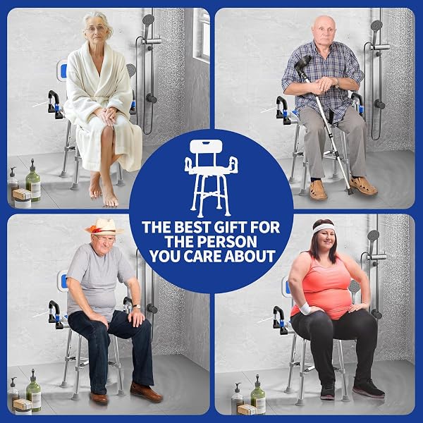 SHOWER CHAIR FOR SENIORS ELDERLY HANDICAP DISABLED OR BARIATRIC ADULTS, HEAVY DUTY 500 LBS,BENCH SEAT FOR INSIDE SHOWER STALL AND BATHROOM BATH TUB WITH ARMS AND BACK ADJUSTABLE STOOL CHAIRS