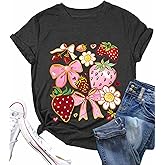 Strawberry Shirt for Women Fruit Graphic T-Shirt Short Sleeve Summer Strawberry Floral Tee Tops