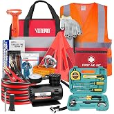 Roadside Emergency Car Kit for Vehicles, Car Emergency Kit with Jumper Cables, Air Compressor, First Aid Kit, Car Safety Tool