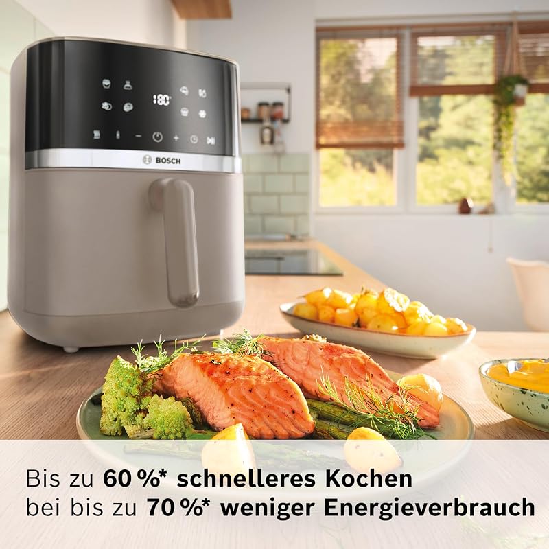 Heißluftfritteuse Serie 4, XL Air Fryer, creme, 6,1 L Fassungsvermögen, 7 Voreinstellungen, Auftau- und Warmhaltefunktion, Touchscreen, bis zu 60% schnelleres Kochen, MAF462C0
