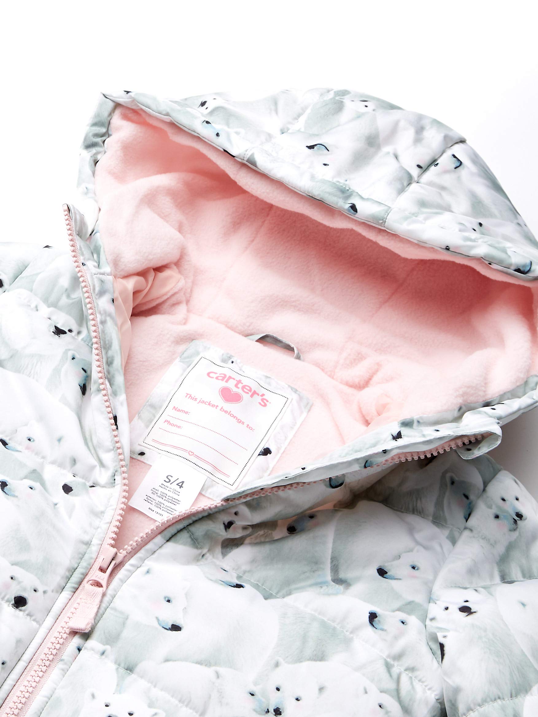 Carter's Girls' Toddler Fleece Lined Puffer Jacket Coat, White Polar
