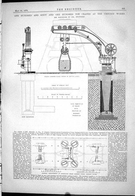 Amazon 1878の設計クレーンcreusotはシュナイダー蒸気ハンマーの炉を働かせます アートフレーム ポスター オンライン通販