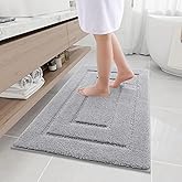 Buganda Bathroom Rugs, 44" x 24", Soft and Absorbent Microfiber Bath Rugs, Non-Slip Shaggy Shower Carpet, Machine Wash Dry Bath Mats for Bathroom Floor, Tub and Shower, Grey