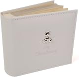 Shudehill Giftware White Suede My Christening Album with Silver Teddy Motif view 1