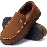 Zizor Men's Moccasin Slippers Memory Foam Indoor Outdoor | Suede Upper, Non-Slip Rubber Sole, Warm Plush Lining, Lightweight, Slip-On, Gift for Husband Dad