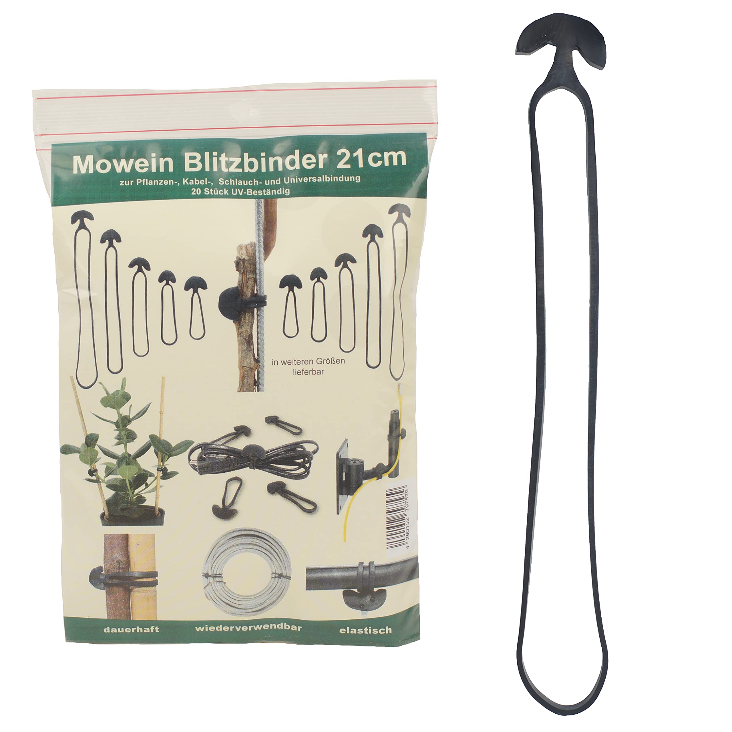 Mowein 20 Flash Ties 21 cm - Plant Ties for Horticulture and Household | Cable Ties | Hose Ties | Universal Rubber Binding | Pack of 20 | UV-Resistant and Elastic | Resealable