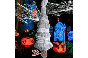NEWBEA Halloween Decorations, 72 inches Scary Hanging Cocoon Corpse Props with Spooky Sound Effect and Lighted LED Eyes, Halloween Decorations Outdoor for Garden Lawn Indoor