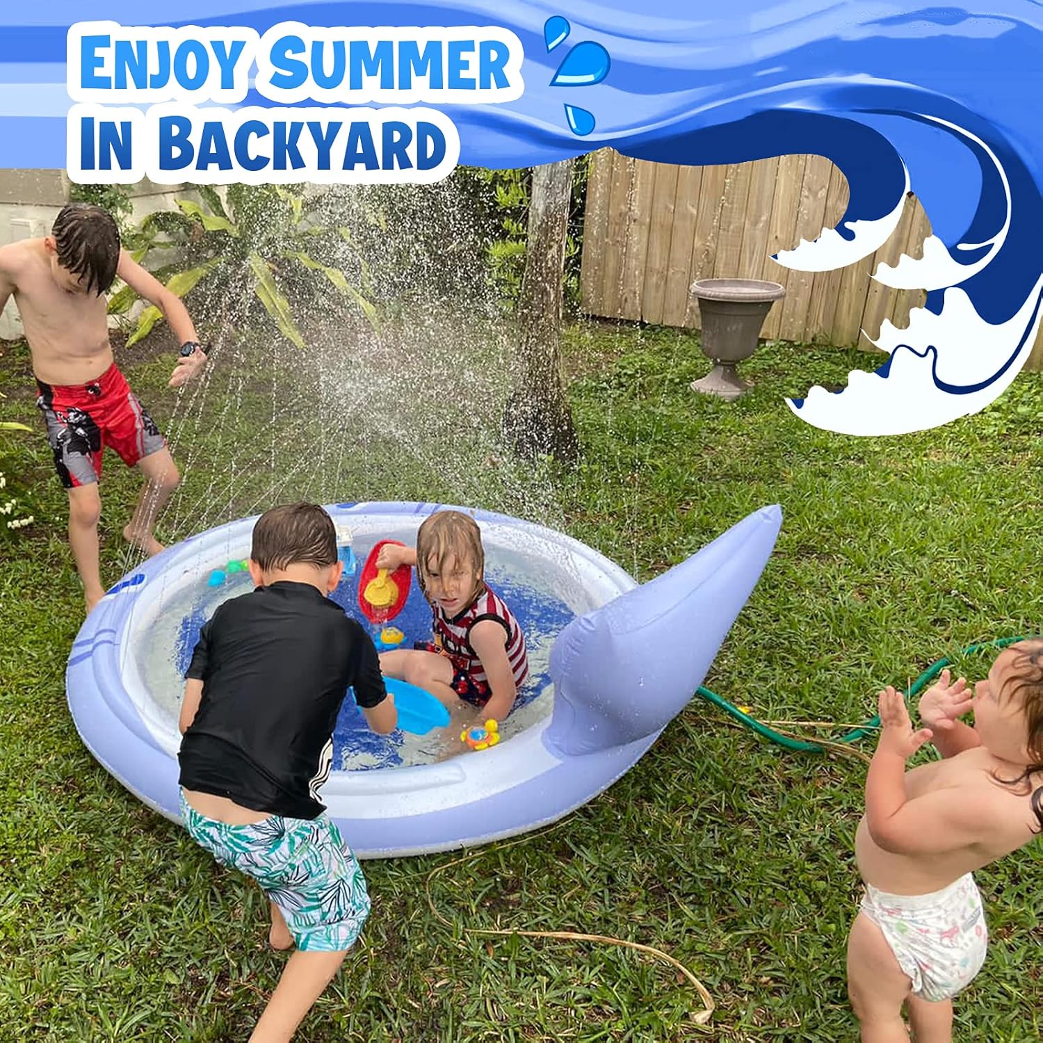 BWOU Splash Pad, 68inch Shark Sprinkler Play Mat, Swimming Pool Backyard, Outdoor Water Toy for Kids, Toddlers, Children, Pets: Kitchen & Dining