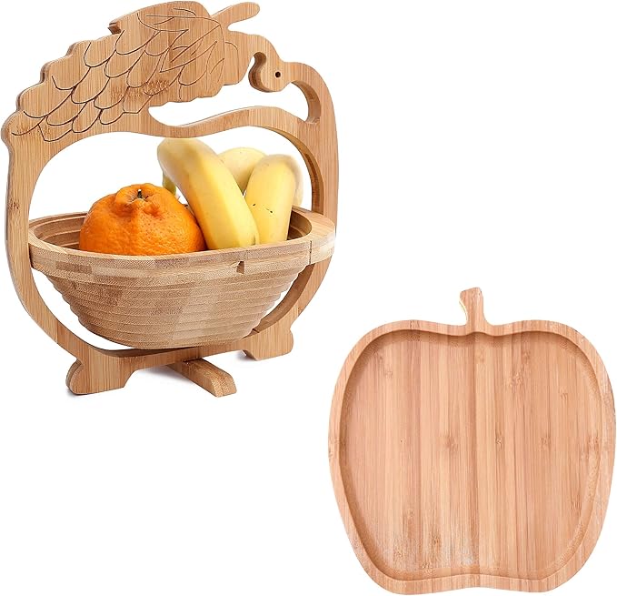 Budawi® Bambus Obstkorb Schnecke - Zusammenklappbar & Als Schneidebrett Nutzbar