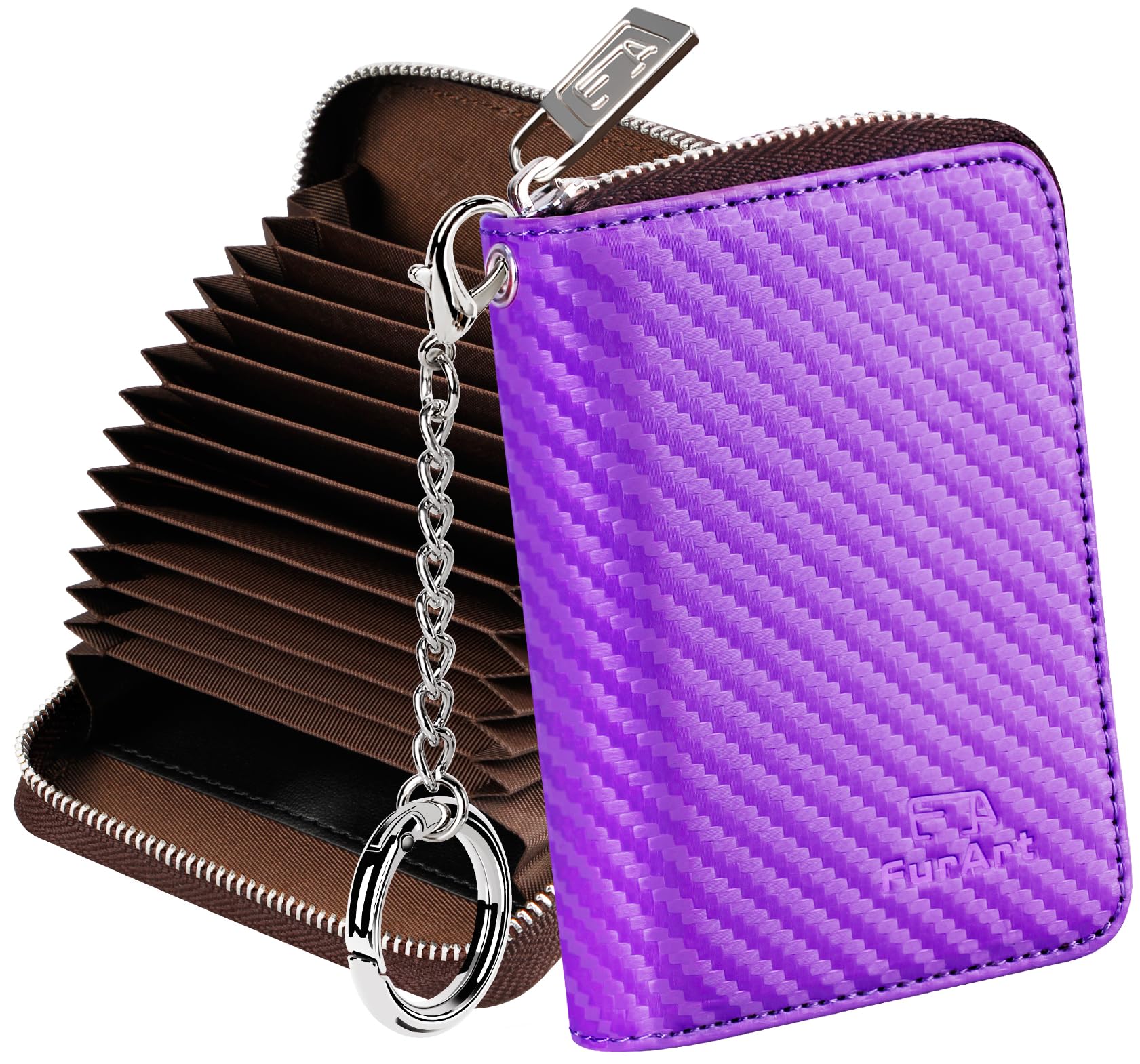 FurArt Credit Card Wallet, Zipper Card Cases Holder for Men Women, RFID Blocking, Keychain Wallet, Compact Size