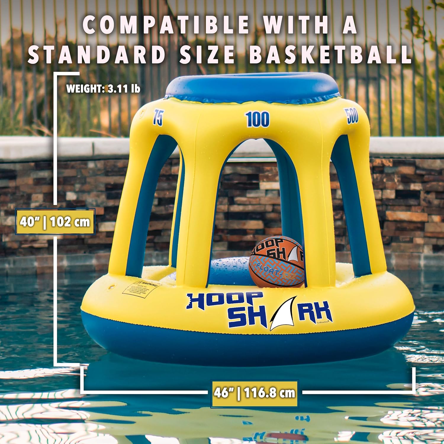Swimming Pool Basketball Hoop Set by Hoop Shark - Yellow/Blue 2020 Edition - Inflatable Hoop with Ball Included - Perfect for Competitive Water Play and Trick Shots - Ultimate Summer Toy: Toys & Games