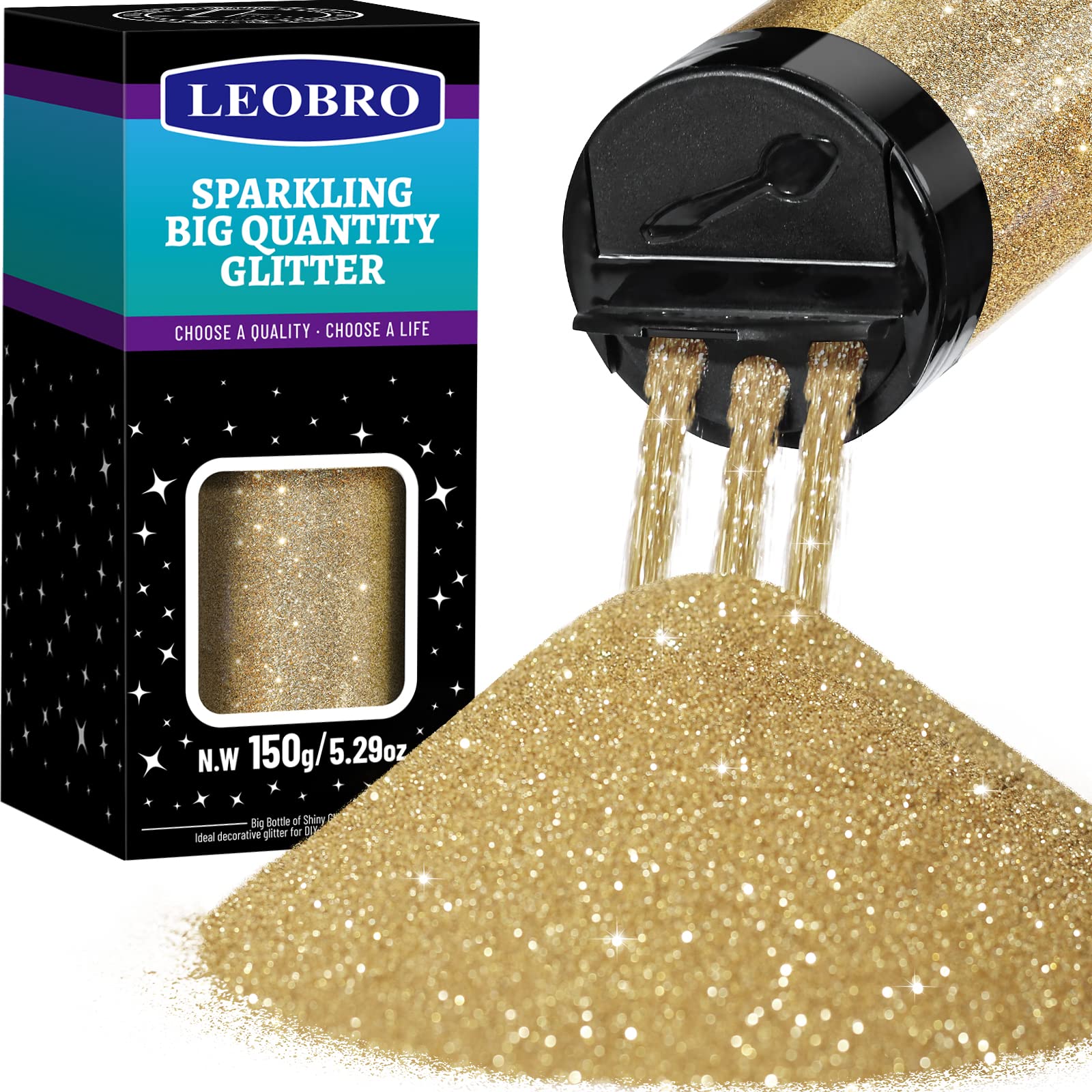 LEOBRO 150g/5.29oz Extra Fine Metallic Glitter Powder for Resin, Christmas Tumbler DIY Crafts, Champagne Gold 0.2MM